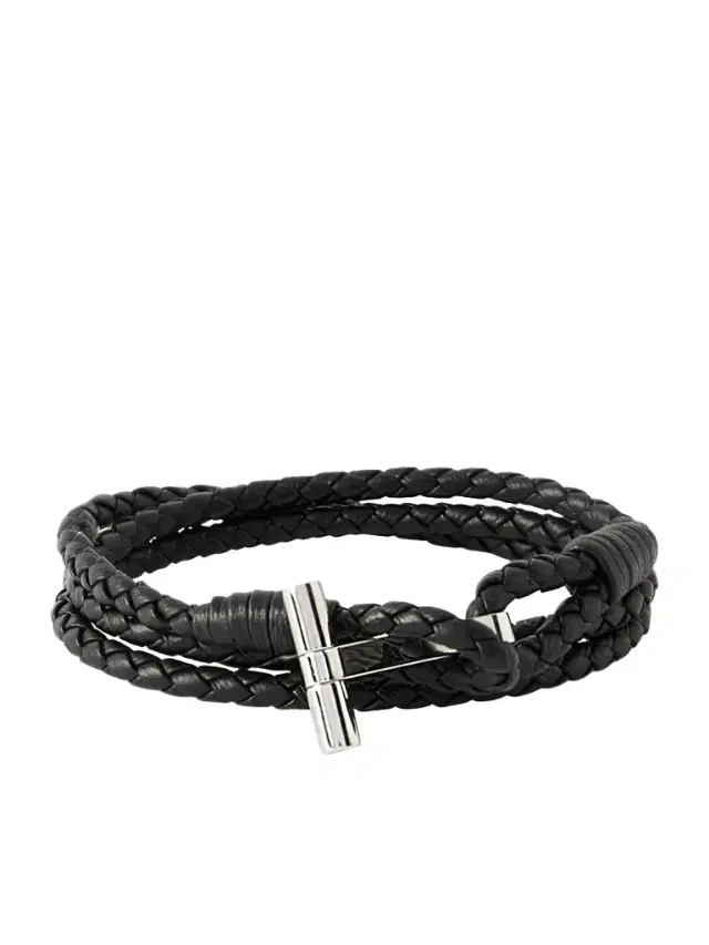 Tom Ford Woven Leather and Silver-Tone Wrap Bracelet - Men