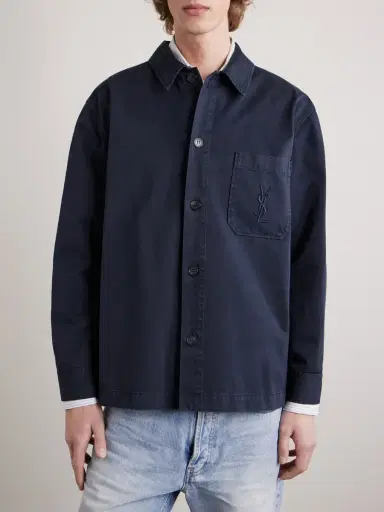 Saint Laurent Logo-Embroidered Cotton-Twill Overshirt - Men | Thumbnail 3 Saint Laurent Logo-Embroidered Cotton-Twill Overshirt - Men | Thumbnail 3
