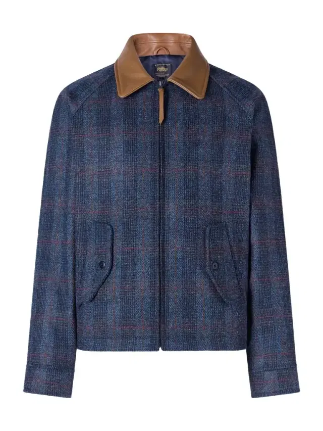 Golden Bear Dunbar Harris Leather-Trimmed Checked Wool Jacket - Men