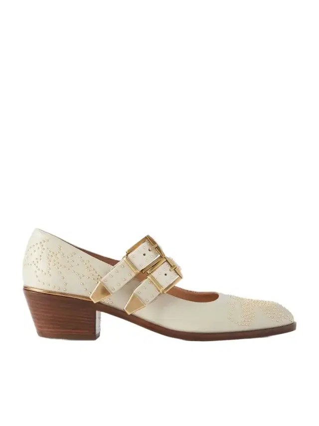 Susan Studded Textured-leather Mary Jane Pumps