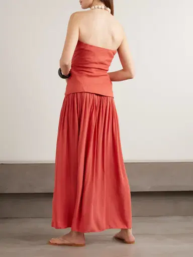 Faithfull Hedy Layered Gathered Linen And Crepe Maxi Dress | Thumbnail 3 Faithfull Hedy Layered Gathered Linen And Crepe Maxi Dress | Thumbnail 3