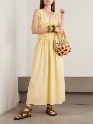 Faithfull Saja Tie-detailed Ruched Cotton Maxi Dress | Thumbnail 2 Faithfull Saja Tie-detailed Ruched Cotton Maxi Dress | Thumbnail 2