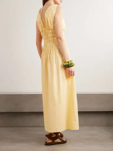 Faithfull Saja Tie-detailed Ruched Cotton Maxi Dress | Thumbnail 3 Faithfull Saja Tie-detailed Ruched Cotton Maxi Dress | Thumbnail 3