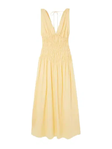 Faithfull Saja Tie-detailed Ruched Cotton Maxi Dress | Thumbnail 1 Faithfull Saja Tie-detailed Ruched Cotton Maxi Dress | Thumbnail 1