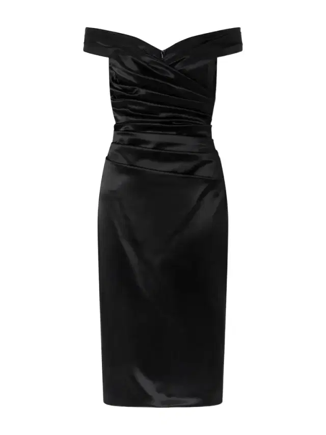 Off-the-shoulder Draped Satin Midi Dress
