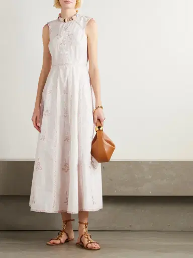 Emporio Sirenuse Clodette Embroidered Cotton-blend Midi Dress | Thumbnail 2 Emporio Sirenuse Clodette Embroidered Cotton-blend Midi Dress | Thumbnail 2