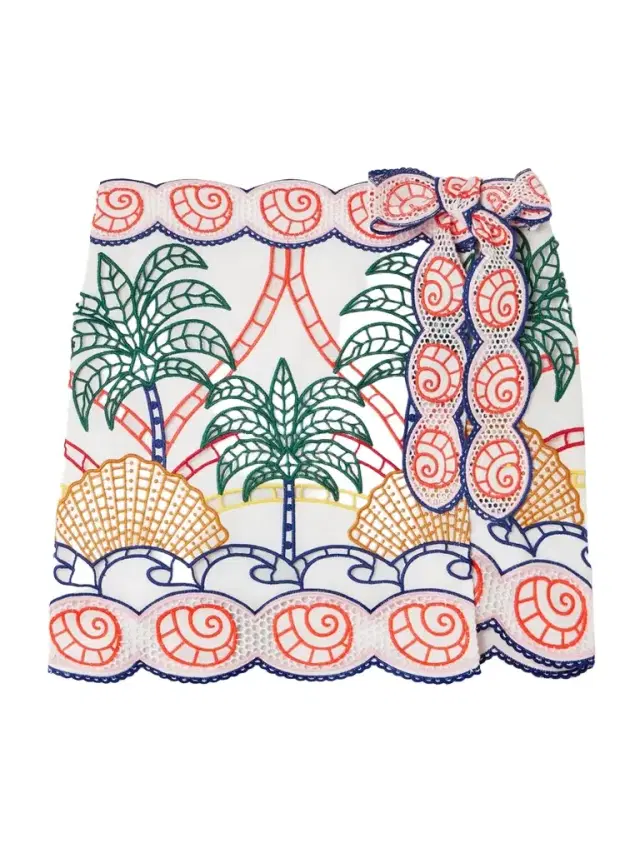Scalloped Richelieu Cotton Mini Skirt
