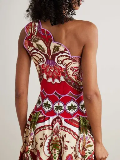 Farm Rio Odara One-shoulder Scalloped Printed Linen-blend Top | Thumbnail 3 Farm Rio Odara One-shoulder Scalloped Printed Linen-blend Top | Thumbnail 3