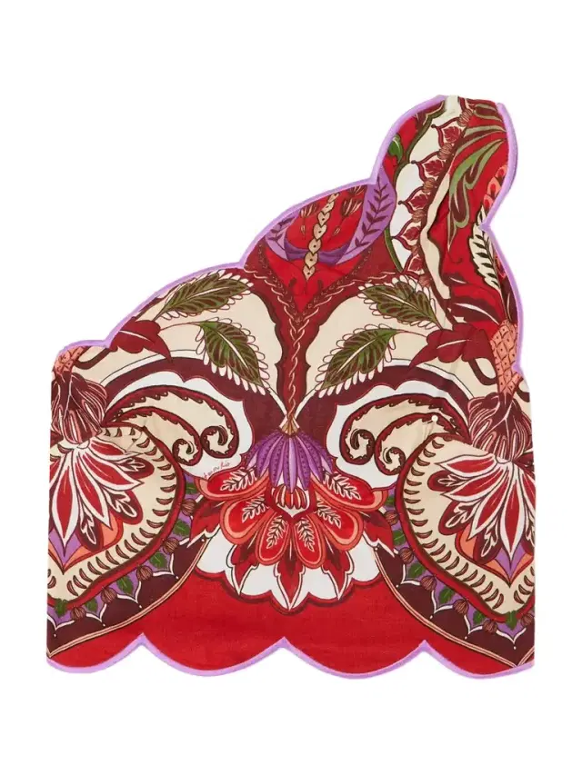 Odara One-shoulder Scalloped Printed Linen-blend Top