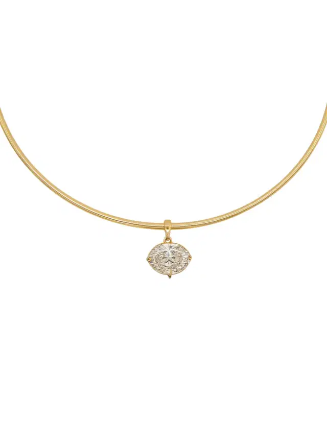3.00ct Diamond 18K Gold Pendant Wire Collar Necklace