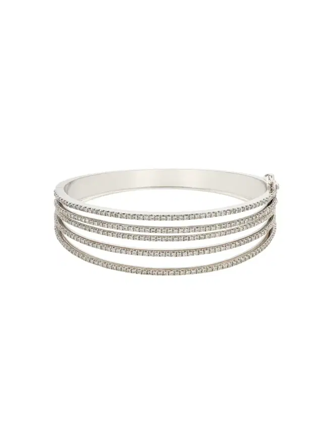 Wish Fine Jewelry 3.90ct Diamond 14K Gold Multi Row Bangle Bracelet
