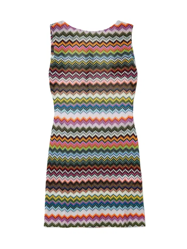 Open-Back Zig Zag Lamé Mini Dress