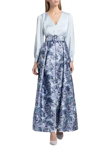 SACHIN & BABI Women's Zoe Printed Mikado Gown - Celestial Bluef Rozen Flora - Size 0 | Thumbnail 2 SACHIN & BABI Women's Zoe Printed Mikado Gown - Celestial Bluef Rozen Flora - Size 0 | Thumbnail 2