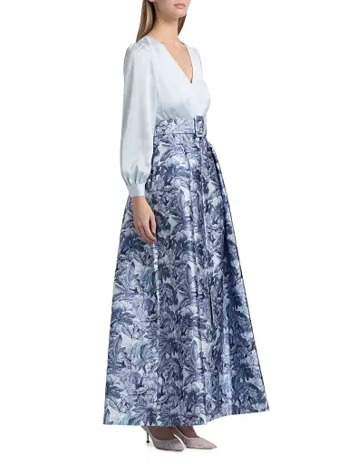 SACHIN & BABI Women's Zoe Printed Mikado Gown - Celestial Bluef Rozen Flora - Size 0 | Thumbnail 4 SACHIN & BABI Women's Zoe Printed Mikado Gown - Celestial Bluef Rozen Flora - Size 0 | Thumbnail 4