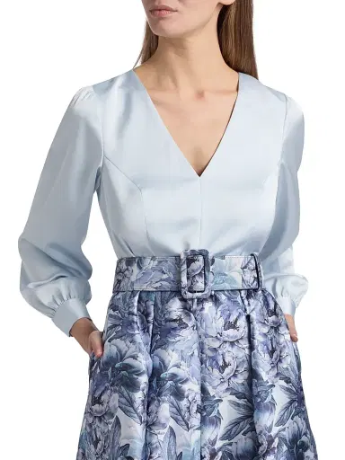SACHIN & BABI Women's Zoe Printed Mikado Gown - Celestial Bluef Rozen Flora - Size 0 | Thumbnail 6 SACHIN & BABI Women's Zoe Printed Mikado Gown - Celestial Bluef Rozen Flora - Size 0 | Thumbnail 6