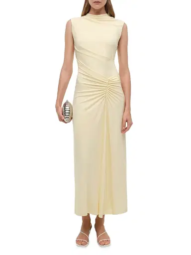 Simkhai Women's Acacia Ruched Midi-Dress - Light Yellow - Size Small | Thumbnail 2 Simkhai Women's Acacia Ruched Midi-Dress - Light Yellow - Size Small | Thumbnail 2