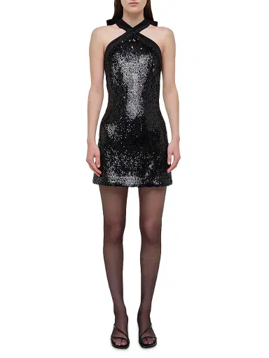 Simkhai Women's Isla Sequined Halter Minidress - Black - Size 6 | Thumbnail 2 Simkhai Women's Isla Sequined Halter Minidress - Black - Size 6 | Thumbnail 2