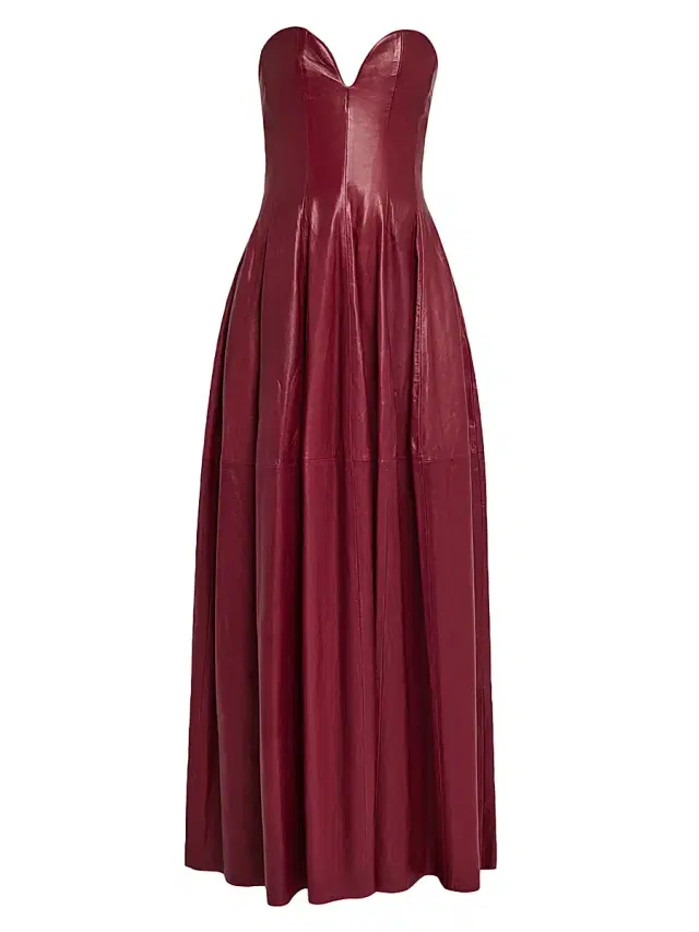 SIMKHAI Women's Carrington Strapless Leather Bustier Gown - Dark Red