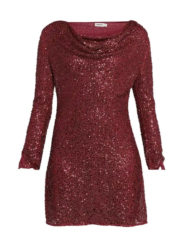 SIMKHAI Women's Emmy Cowlneck Beaded Sequin Minidress - Dark Red