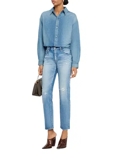 Moussy Vintage Women's Bridgeville Mid-Rise Distressed Slim-Straight Ankle Jeans - Blue | Thumbnail 2
