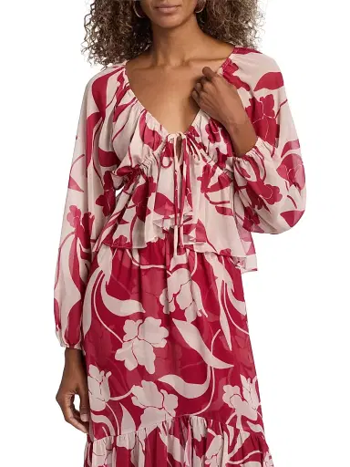 Misa Los Angeles Women's Susan Floral Chiffon V-Neck Top - Cherry Flora | Thumbnail 3 Misa Los Angeles Women's Susan Floral Chiffon V-Neck Top - Cherry Flora | Thumbnail 3