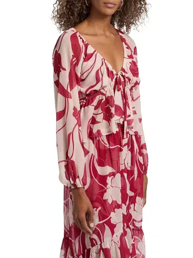 Misa Los Angeles Women's Susan Floral Chiffon V-Neck Top - Cherry Flora | Thumbnail 4 Misa Los Angeles Women's Susan Floral Chiffon V-Neck Top - Cherry Flora | Thumbnail 4