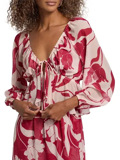 Misa Los Angeles Women's Susan Floral Chiffon V-Neck Top - Cherry Flora | Thumbnail 6 Misa Los Angeles Women's Susan Floral Chiffon V-Neck Top - Cherry Flora | Thumbnail 6