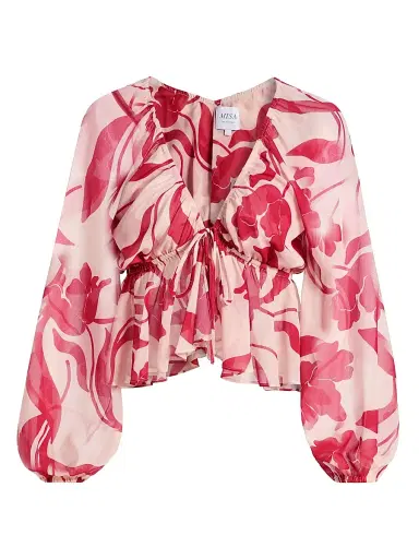 Misa Los Angeles Women's Susan Floral Chiffon V-Neck Top - Cherry Flora | Thumbnail 1 Misa Los Angeles Women's Susan Floral Chiffon V-Neck Top - Cherry Flora | Thumbnail 1