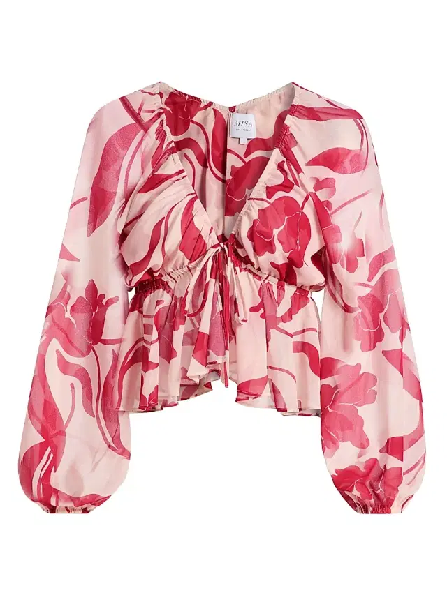 Misa Los Angeles Women's Susan Floral Chiffon V-Neck Top - Cherry Flora