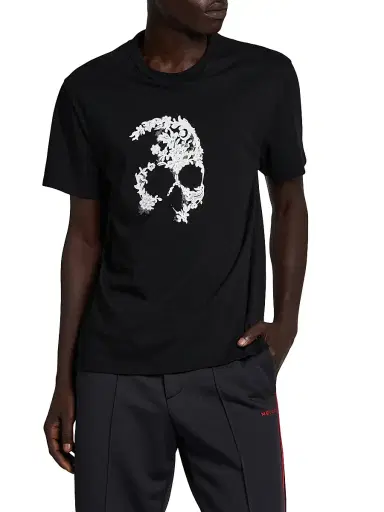 Alexander McQueen Men's Skull Crewneck T-Shirt - Black White - Size Small | Thumbnail 3
