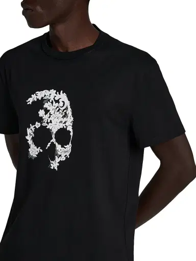 Alexander McQueen Men's Skull Crewneck T-Shirt - Black White - Size Small | Thumbnail 6