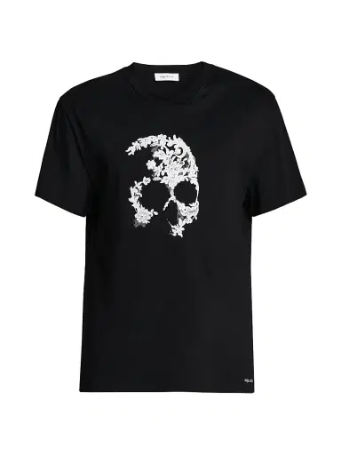 Alexander McQueen Men's Skull Crewneck T-Shirt - Black White - Size Small | Thumbnail 1