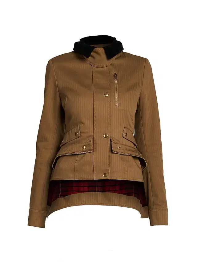 McQueen Women's Contrast-Collar Herringbone Cotton Jacket - Caramel
