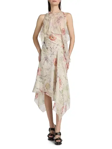 Alexander McQueen Women's Day Spiderweb Floral Silk Midi-Dress | Thumbnail 2