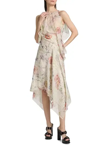 Alexander McQueen Women's Day Spiderweb Floral Silk Midi-Dress | Thumbnail 3