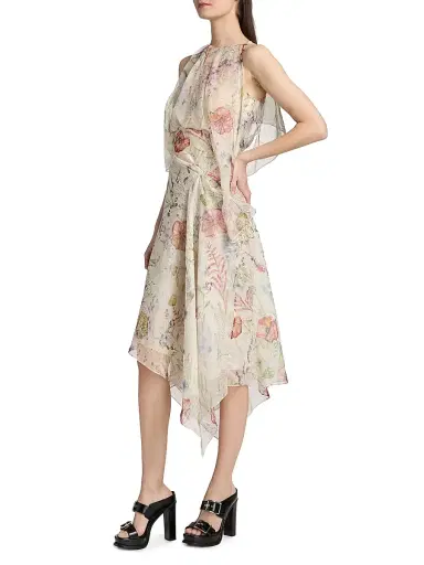 Alexander McQueen Women's Day Spiderweb Floral Silk Midi-Dress | Thumbnail 4