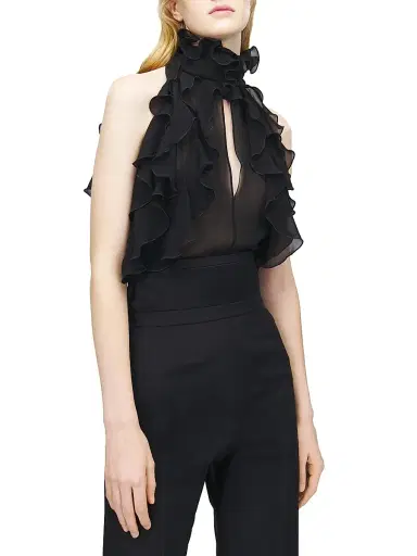 Alexander McQueen Women's Ruffled Sleeveless Silk Top - Black - Size 12 | Thumbnail 3