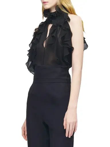 Alexander McQueen Women's Ruffled Sleeveless Silk Top - Black - Size 12 | Thumbnail 4