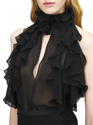 Alexander McQueen Women's Ruffled Sleeveless Silk Top - Black - Size 12 | Thumbnail 6