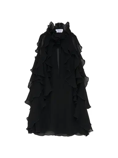 Alexander McQueen Women's Ruffled Sleeveless Silk Top - Black - Size 12 | Thumbnail 1
