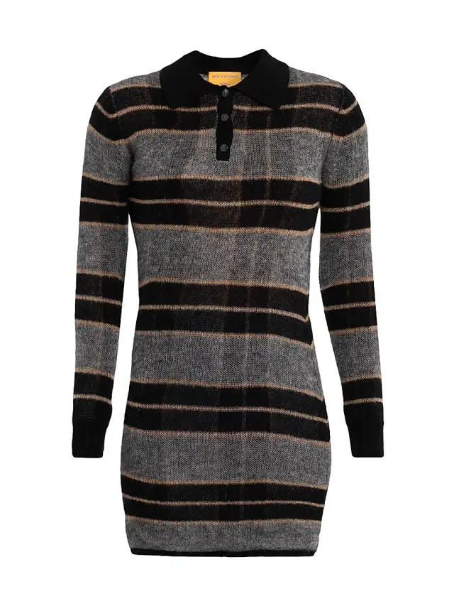 Women's Plaid Cashmere-Blend Polo Dress - Black Combo