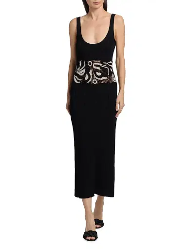 Ramy Brook Women's Fiana Ribbed Crochet-Waist Midi-Dress - Black Sandstone Crochet | Thumbnail 2