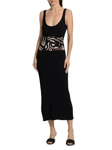 Ramy Brook Women's Fiana Ribbed Crochet-Waist Midi-Dress - Black Sandstone Crochet | Thumbnail 3