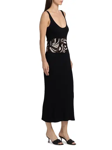 Ramy Brook Women's Fiana Ribbed Crochet-Waist Midi-Dress - Black Sandstone Crochet | Thumbnail 4