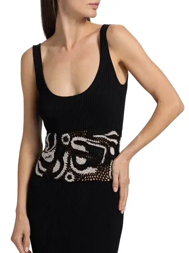 Ramy Brook Women's Fiana Ribbed Crochet-Waist Midi-Dress - Black Sandstone Crochet | Thumbnail 6