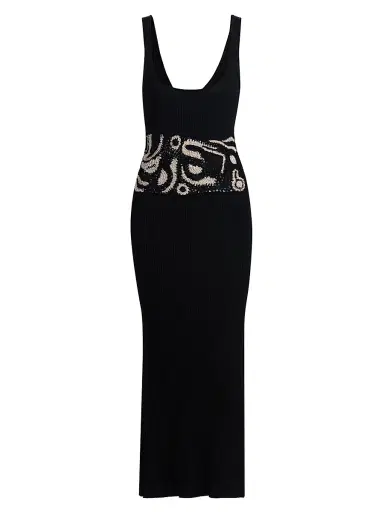 Ramy Brook Women's Fiana Ribbed Crochet-Waist Midi-Dress - Black Sandstone Crochet | Thumbnail 1
