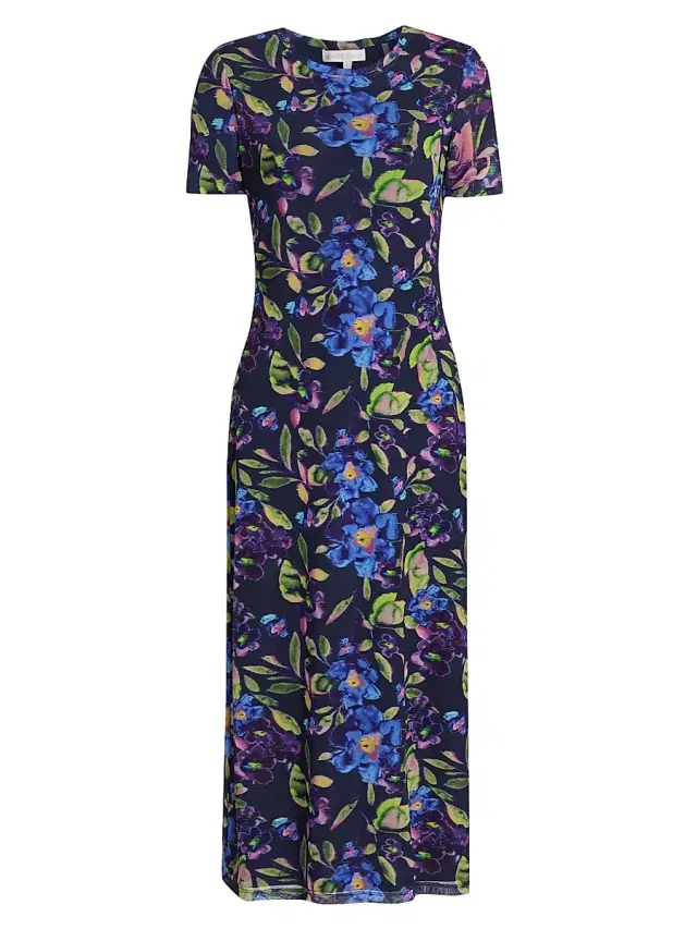 Ramy Brook Women's Kamila Painted Floral Midi-Dress - Navy Floral Mesh