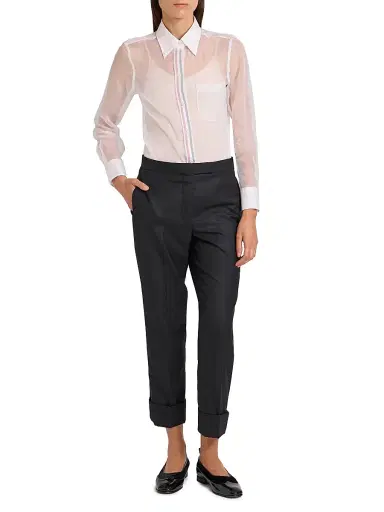 Thom Browne Women's Striped Placket Silk Organza Shirt - White - Size 6 | Thumbnail 2
