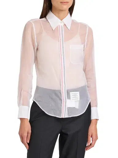 Thom Browne Women's Striped Placket Silk Organza Shirt - White - Size 6 | Thumbnail 3