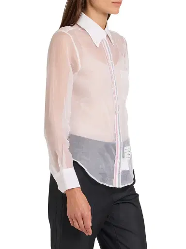 Thom Browne Women's Striped Placket Silk Organza Shirt - White - Size 6 | Thumbnail 4